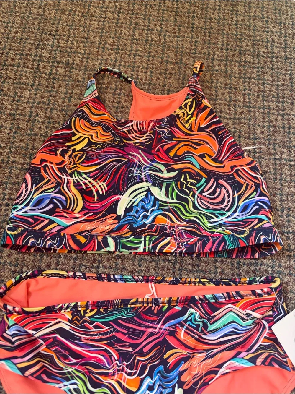 Athleta Girls Coral & Aqua Two-Piece Swim Set NWT SIZE 16